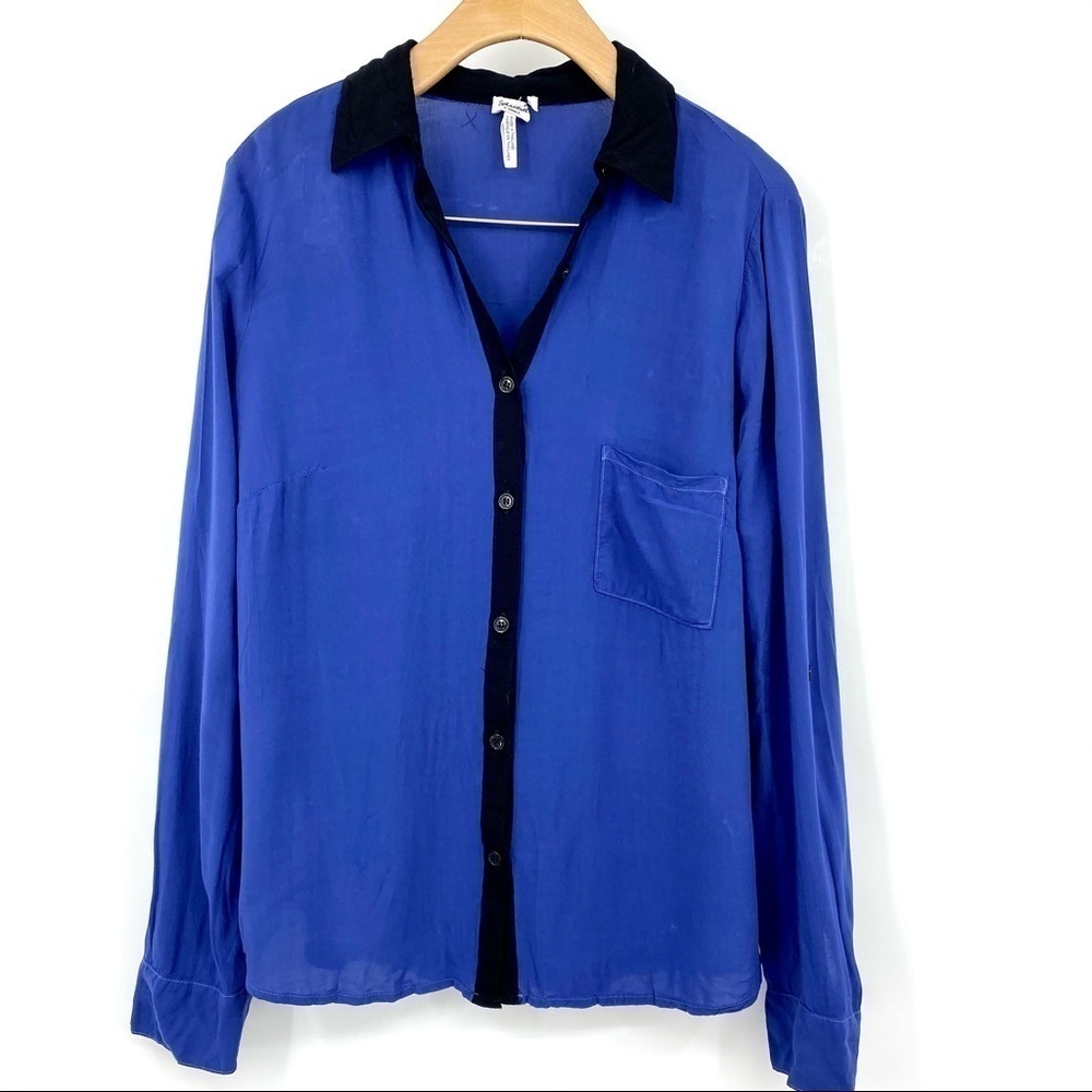 Splendid blue black button up shirt blouse